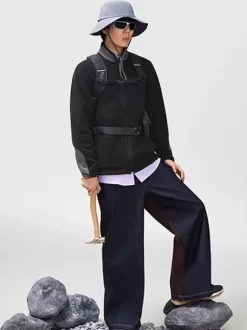 Veste Polaire Col Montant Homme Manteau Chaud D'hiver Imprimé Losanges