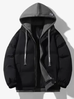 Vestes En Doublure Chaud Hiver Chic Noir Glissière Éclaire Décontracté à capuche