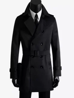 Vestes Hommes Manteaux Col Rabattu Confortable Bleu Foncé Double Boutonnage