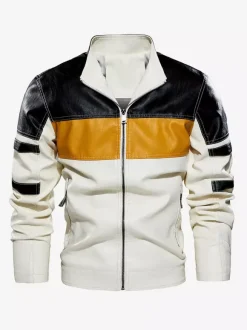 Vestes pour hommes avec détails zippés et blocs de couleurs Vestes de moto en similicuir