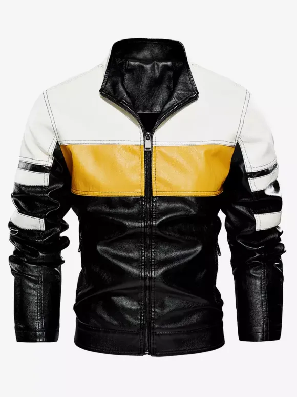 Vestes pour hommes avec détails zippés et blocs de couleurs Vestes de moto en similicuir