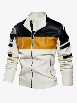 Vestes pour hommes avec détails zippés et blocs de couleurs Vestes de moto en similicuir