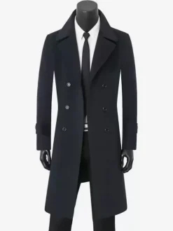 Vestes Pour Hommes Manteaux Double Boutonnage Col Rabattu Chic Noir