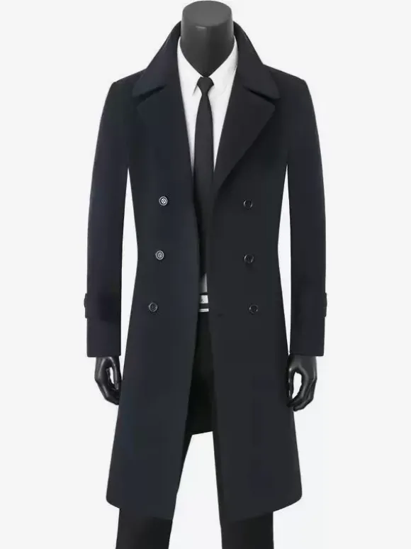 Vestes Pour Hommes Manteaux Double Boutonnage Col Rabattu Chic Noir