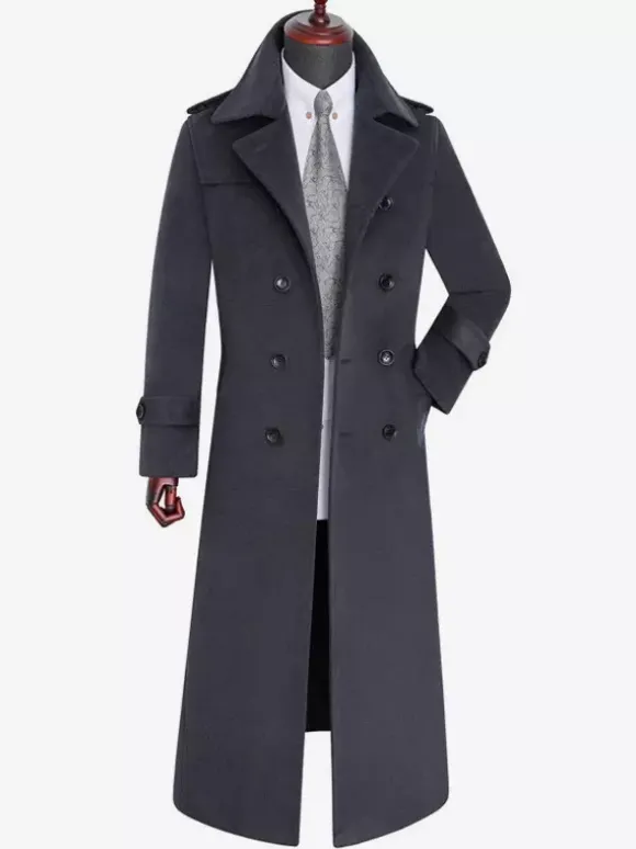 Vestes Pour Hommes Manteaux Long Croisé Col Rabattu Décontracté Camel Élégant