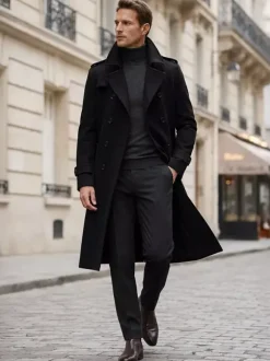 Vestes Pour Hommes Manteaux Long Croisé Col Rabattu Décontracté Camel Élégant