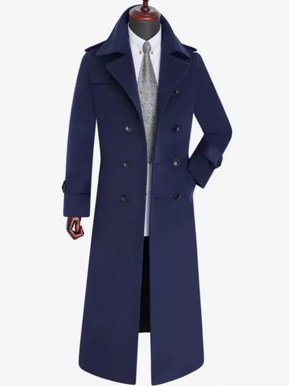 Vestes Pour Hommes Manteaux Long Croisé Col Rabattu Décontracté Camel Élégant