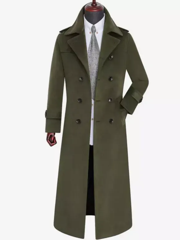 Vestes Pour Hommes Manteaux Long Croisé Col Rabattu Décontracté Camel Élégant