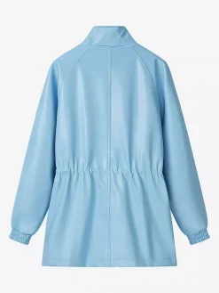 Veste safari en similicuir pour femme - Manteau mi-long à taille élastiquée col montant et poches cargo - Style streetwear chic printemps 2026