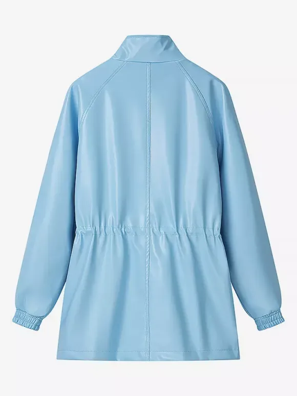 Veste safari en similicuir pour femme - Manteau mi-long à taille élastiquée col montant et poches cargo - Style streetwear chic printemps 2026
