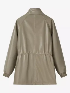 Veste safari en similicuir pour femme - Manteau mi-long à taille élastiquée col montant et poches cargo - Style streetwear chic printemps 2026