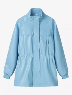 Veste safari en similicuir pour femme - Manteau mi-long à taille élastiquée col montant et poches cargo - Style streetwear chic printemps 2026