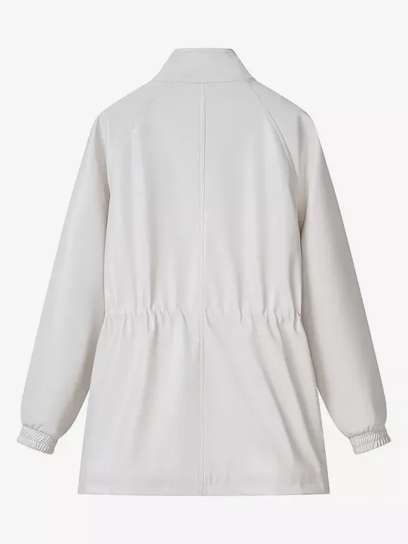 Veste safari en similicuir pour femme - Manteau mi-long à taille élastiquée col montant et poches cargo - Style streetwear chic printemps 2026