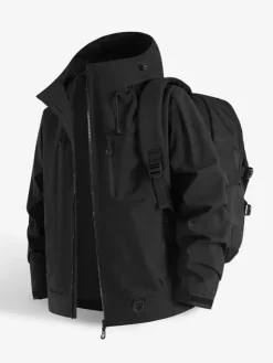 Vestes d'extérieur à capuche pour hommes manteaux coupe-vent pour couple avec poche poitrine zippée unique et poches latérales zippées