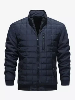 Vestes matelassées pour hommes à manches longues poche poitrine zippée verticale unique et poches latérales manteaux avec poignets et ourlet côtelés