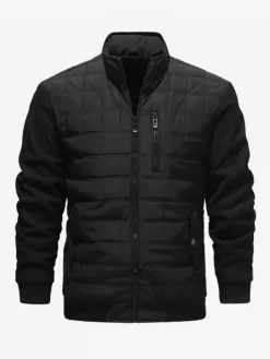 Vestes matelassées pour hommes à manches longues poche poitrine zippée verticale unique et poches latérales manteaux avec poignets et ourlet côtelés