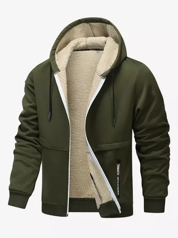 Vestes polaires à capuche pour hommes manches longues fermeture éclair manteaux d'hiver