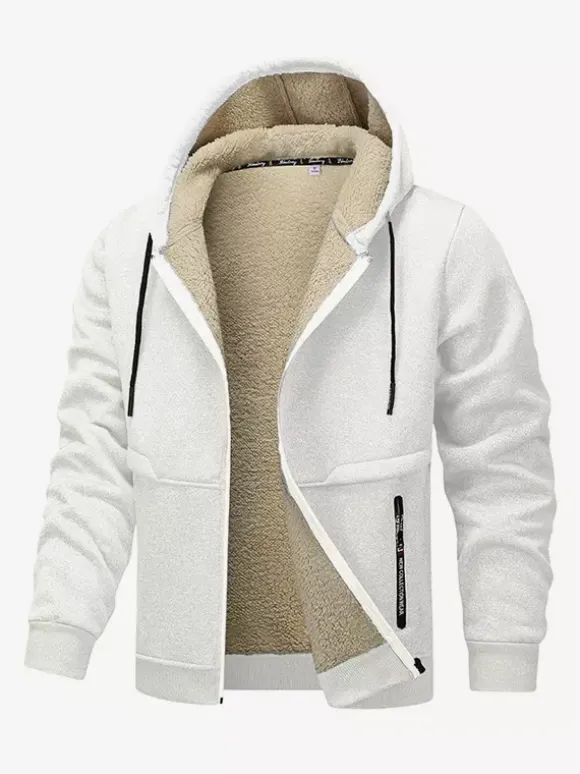 Vestes polaires à capuche pour hommes manches longues fermeture éclair manteaux d'hiver