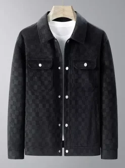 Vestes pour hommes en daim à motif damier manteaux d'hiver à manches longues