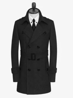 Vestes Pour Hommes Manteaux Double Boutonnage Col Rabattu Confortable Gris Chic
