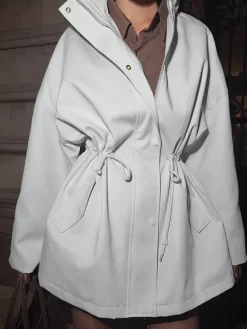 Veste utilitaire en pur coton pour femme - Coupe-vent slim fit à cordon de serrage style chic français - Vêtements d'extérieur décontractés pour le printemps 2026
