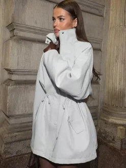 Veste utilitaire en pur coton pour femme - Coupe-vent slim fit à cordon de serrage style chic français - Vêtements d'extérieur décontractés pour le printemps 2026