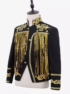 Veste Vintage Médiévale Noire Rétro À Franges Paillettes Costumes Vintage Hommes