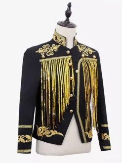 Veste Vintage Médiévale Noire Rétro À Franges Paillettes Costumes Vintage Hommes