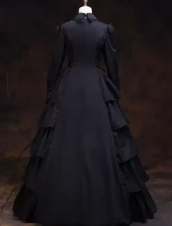 Victoria Robe Costume noir rétro à volants femmes mascarade robes de bal royal Déguisement Vintage Déguisements Halloween