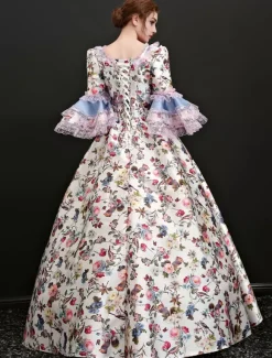 Victoria Robe Costume Rococo Opéra Vintage gris bleu en jacquard Déguisements Halloween
