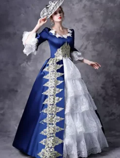 Victoria Robe Costume rétro pour femmes Robe bleue baroque mascarade robes de bal royal vintage Déguisements Halloween