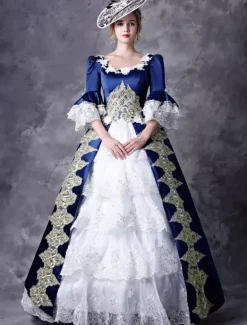Victoria Robe Costume rétro pour femmes Robe bleue baroque mascarade robes de bal royal vintage Déguisements Halloween