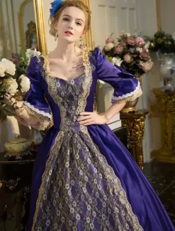 Victoria Robe Opéra Costume vintage Baroque dentelle brodée robe Tunique robe boule lacets Déguisements Halloween