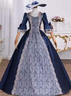 Victoria Robe Opéra Costume vintage Baroque dentelle brodée robe Tunique robe boule lacets Déguisements Halloween