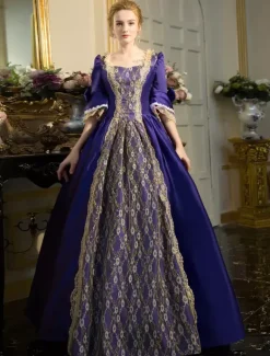 Victoria Robe Opéra Costume vintage Baroque dentelle brodée robe Tunique robe boule lacets Déguisements Halloween