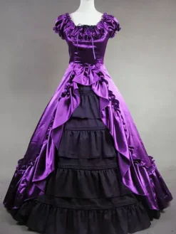 Victoria Robe Opéra Médiévale Costume Rococo Marie Antoinette Vintage Robe Volants En Satin Noir Rétro Femmes Déguisements Halloween
