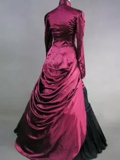 Victoria Robe Opéra Médiévale Costume Rococo Marie Antoinette Vintage Robe Volants En Satin Noir Rétro Femmes Déguisements Halloween Bourgogne