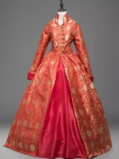 Victoria Robe Vintage Costume Opéra avec dentelle manches longues femme Déguisements Halloween Bourgogne