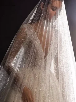 Voile de mariage à un niveau paillettes filet bordure perlée voiles de mariée classiques