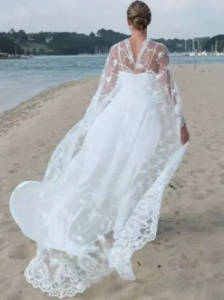 Voile de mariage à un niveau avec bordure en dentelle et fleurs