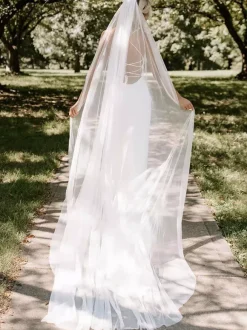 Voile de mariage à un niveau en tulle voile de mariée classique à bords coupés