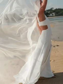 Voile de mariée à un niveau en mousseline de soie avec bord coupé