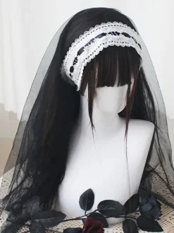Voile Gothique Lolita Blanc Volants Polyester Accessoire Dentelle Divers