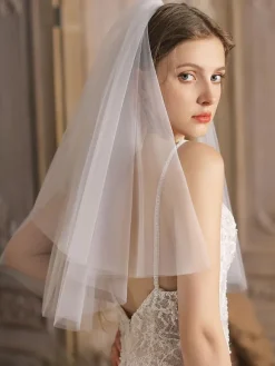 Voile de mariage blanche en tulle deux niveaux