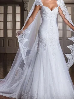 Voile de mariage à un niveau en tulle bord fini longue cascade voiles de mariée