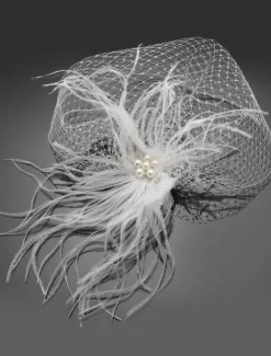 Voile à joues en voile de tulle avec plume et perles