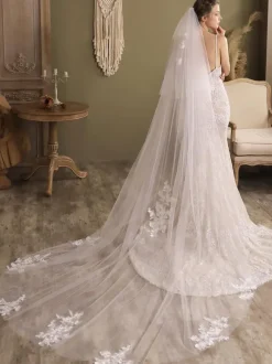 Voiles de mariée cascade Voiles de mariée en tulle en dentelle à deux niveaux