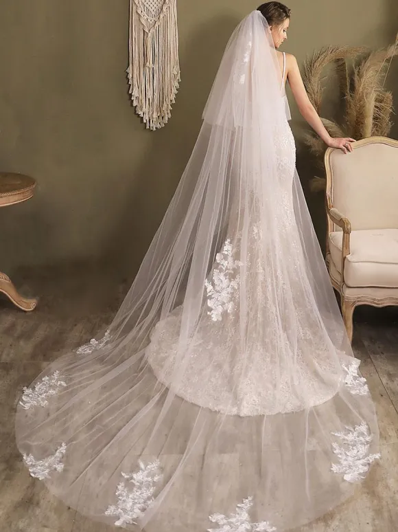 Voiles de mariée cascade Voiles de mariée en tulle en dentelle à deux niveaux