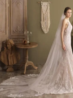 Voiles de mariée cascade Voiles de mariée en tulle en dentelle à deux niveaux