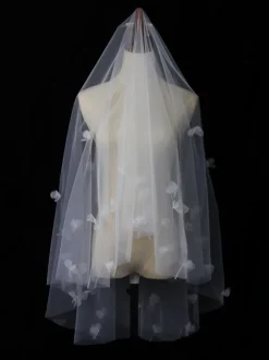 Voiles de mariage ivoire Fleurs à deux niveaux Tulle Bord coupé Voile de mariée classique